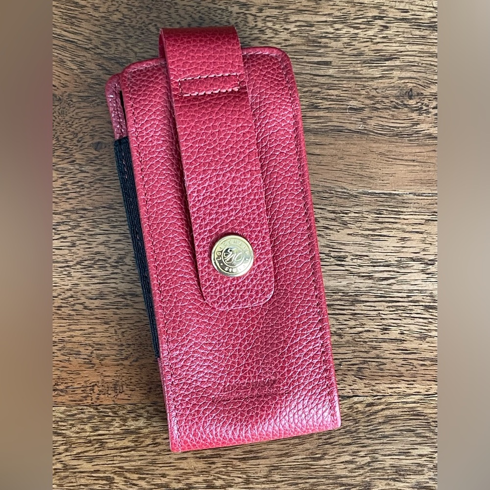LONGCHAMP PARIS Y2K Red Leather Phone Case with Gold Button